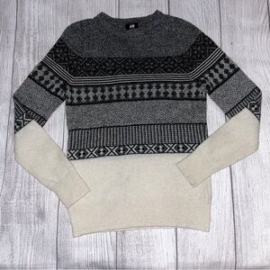 H&M Men’s Wool Blend Crewneck Winter Sweater Black & White Patterned Size Small